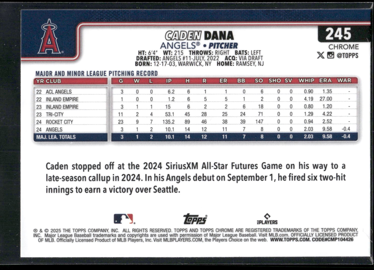 2025 Topps Chrome #245 Caden Dana