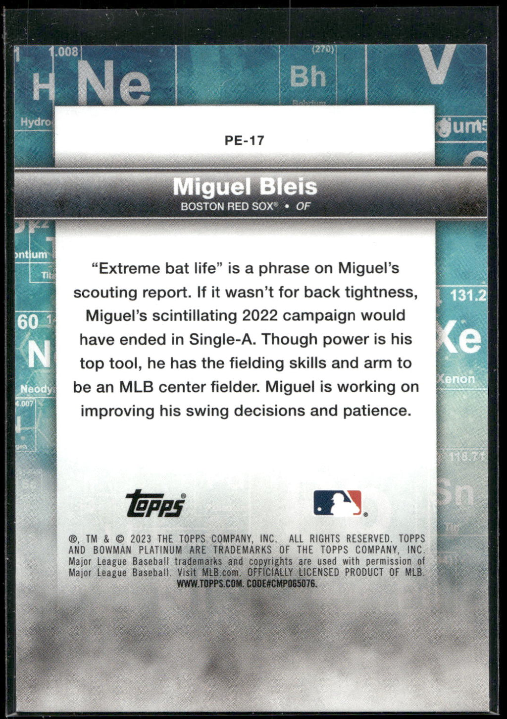 2023 Bowman Platinum #PE-17 Miguel Bleis Precious Elements