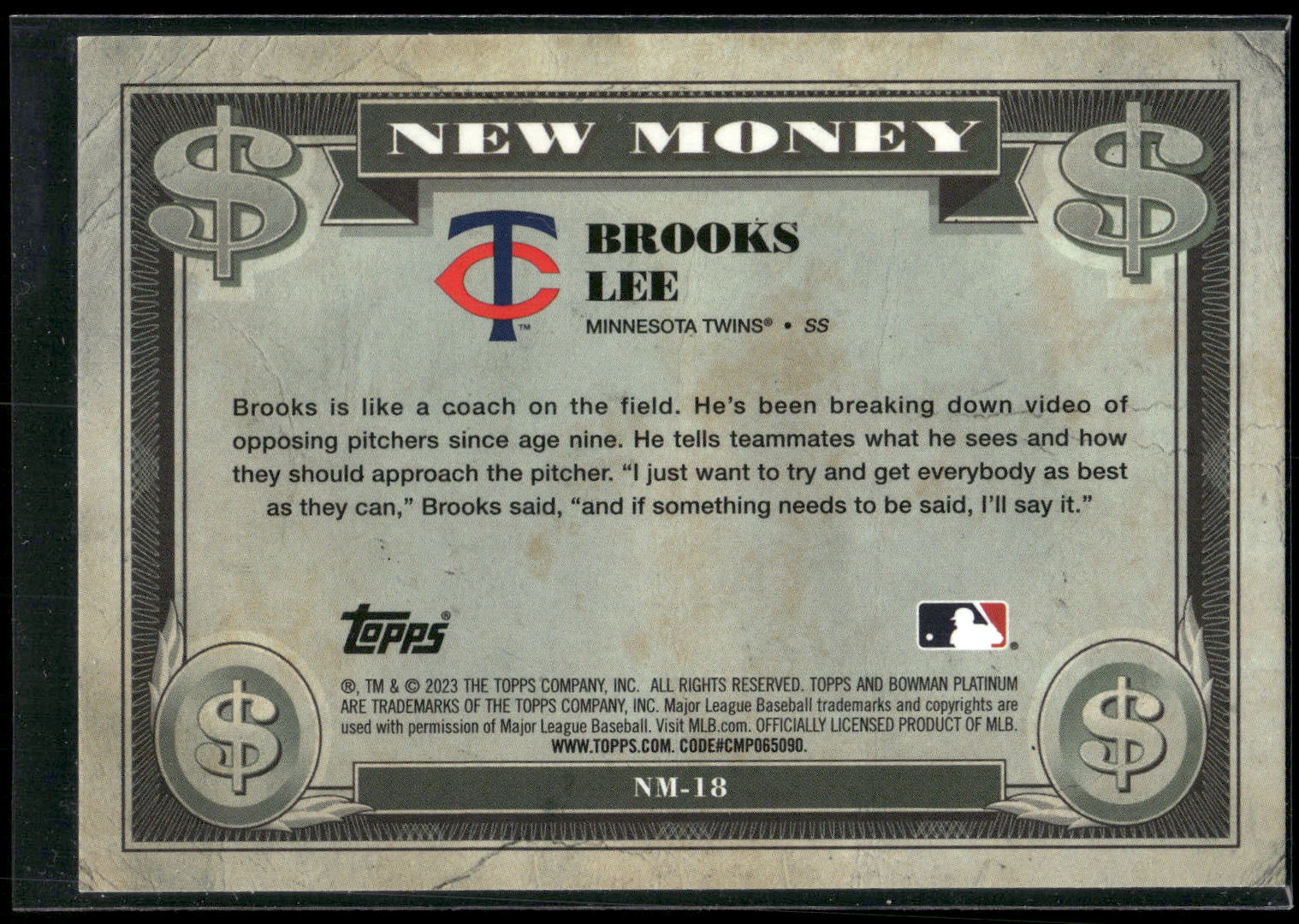 2023 Bowman Platinum #NM-18 Brooks Lee New Money