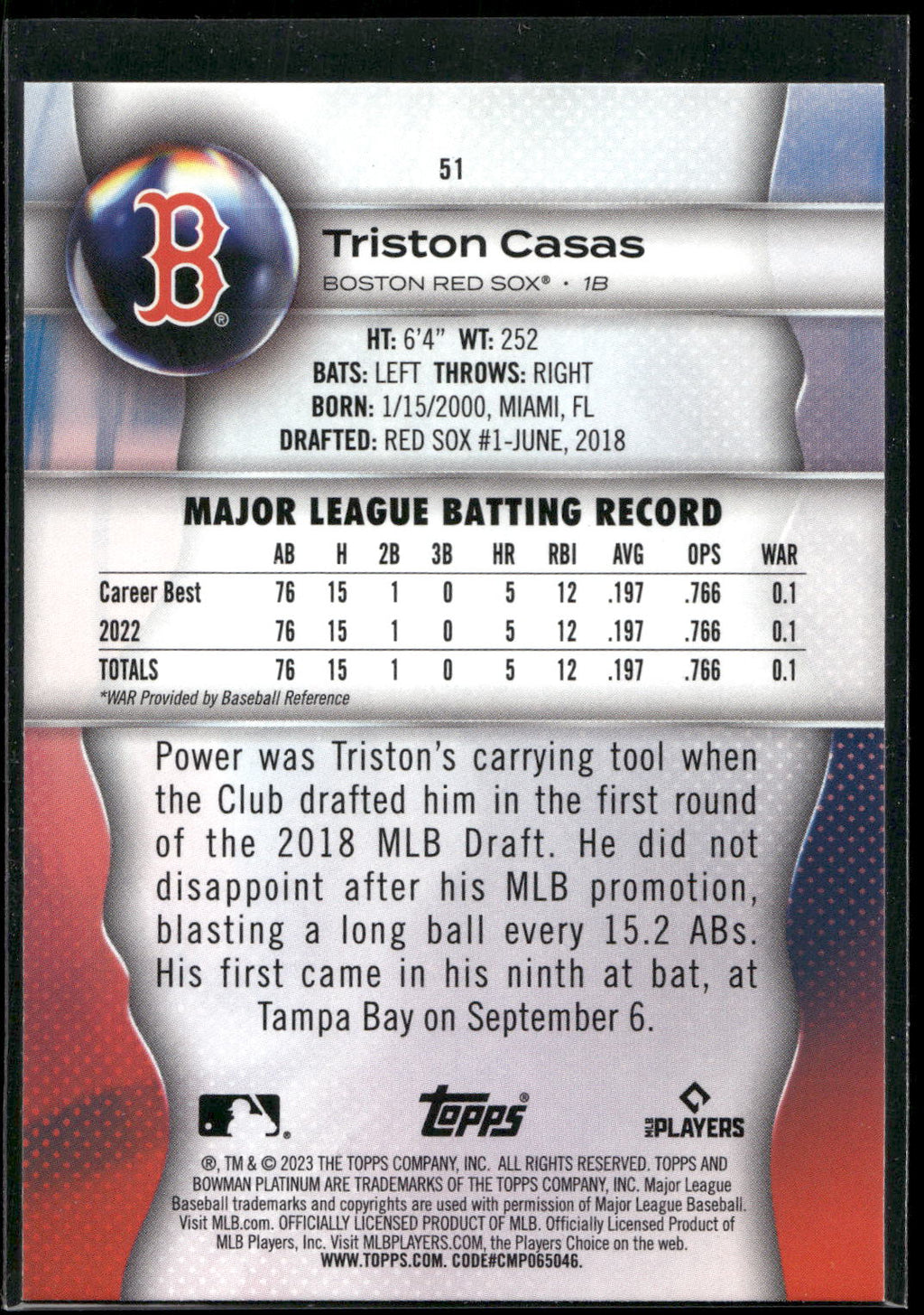 2023 Bowman Platinum #51 Triston Casas
