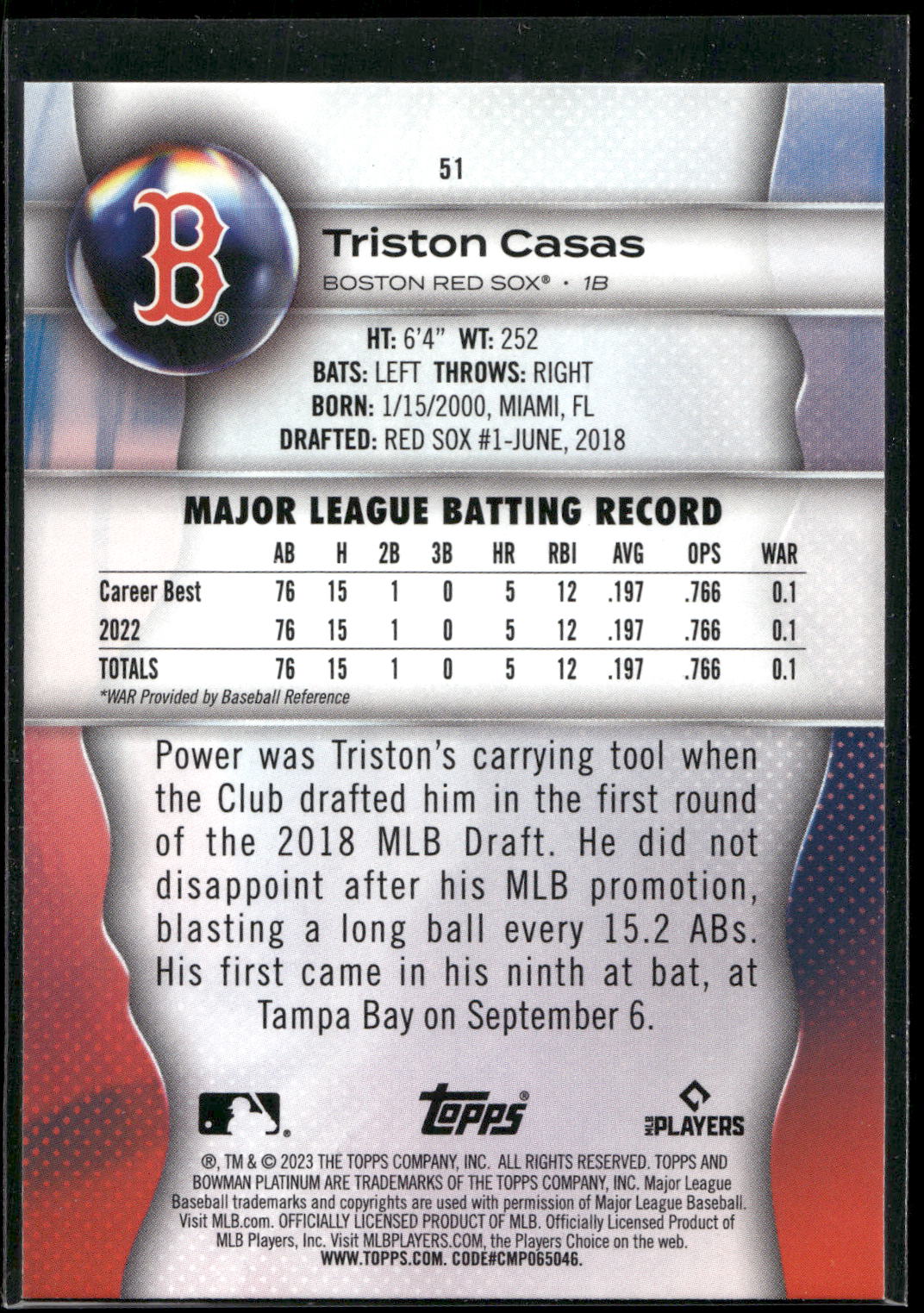 2023 Bowman Platinum #51 Triston Casas