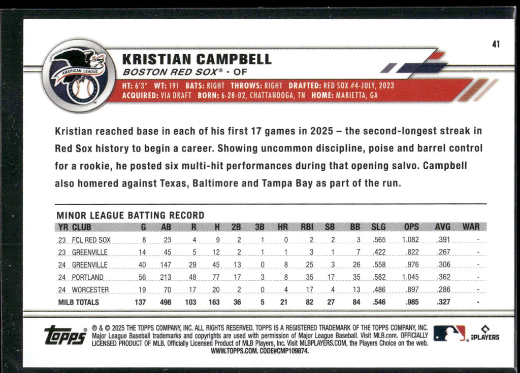 2025 Topps All-Star Game #41 Kristian Campbell