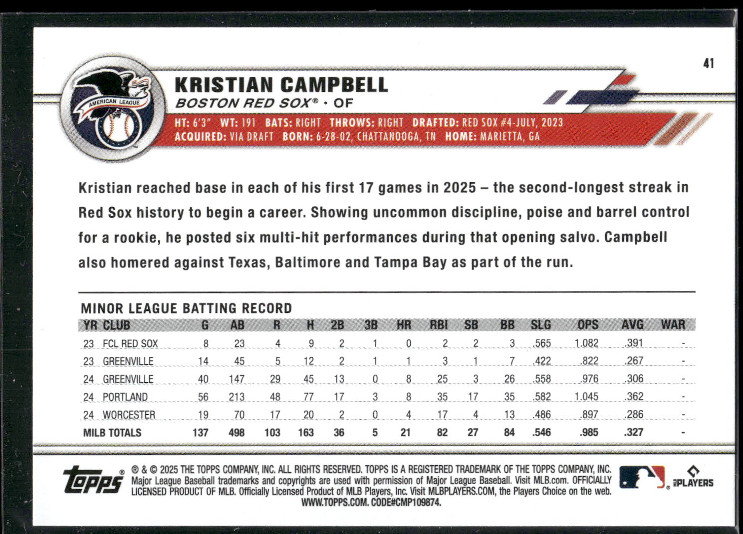 2025 Topps All-Star Game #41 Kristian Campbell