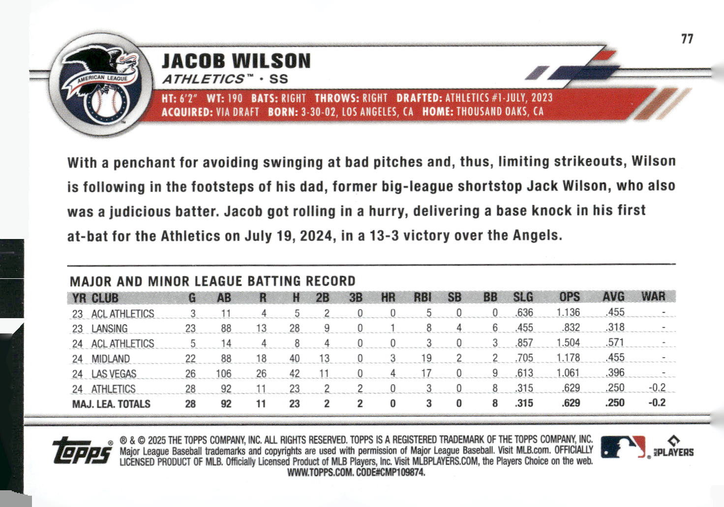 2025 Topps All-Star Game #77 Jacob Wilson