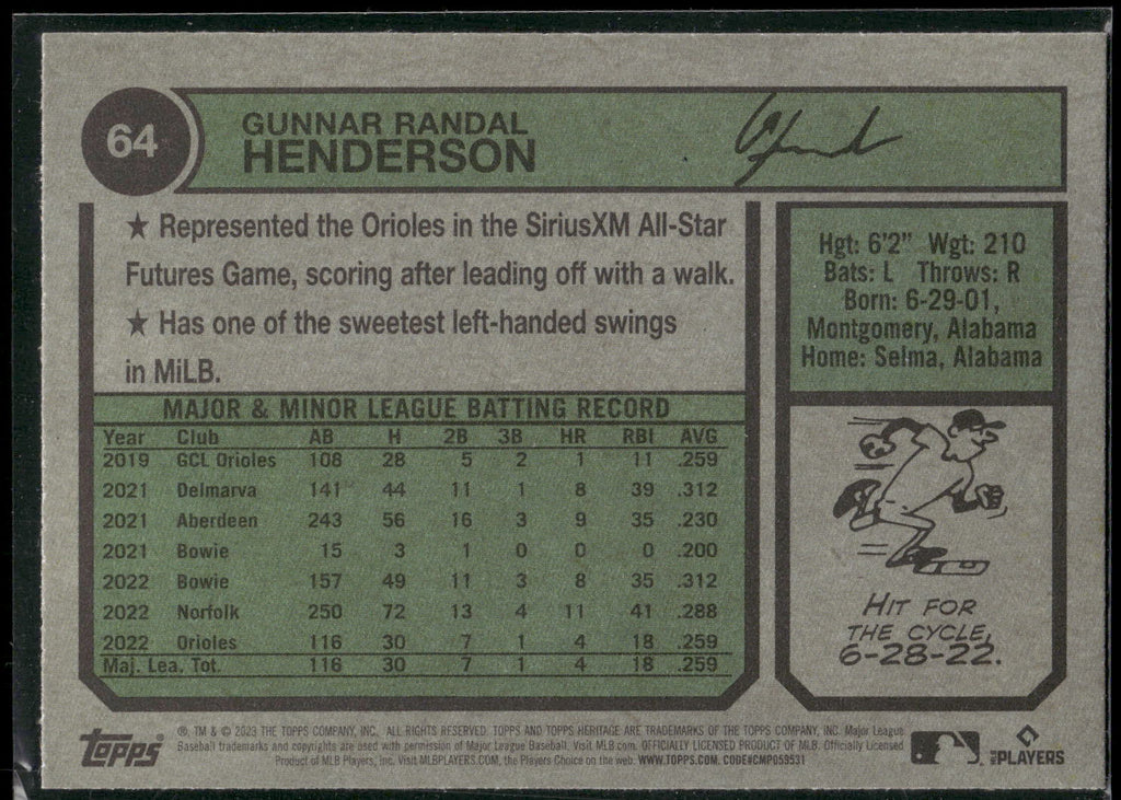 2023 Topps Heritage #64 Gunnar Henderson