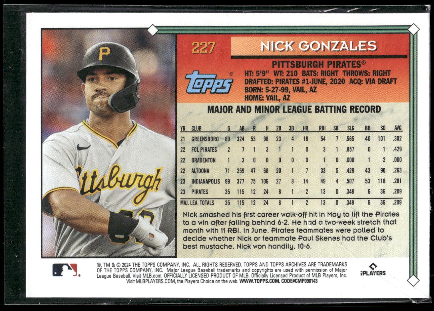 2024 Topps Archives #227 Nick Gonzales Black Foilboard