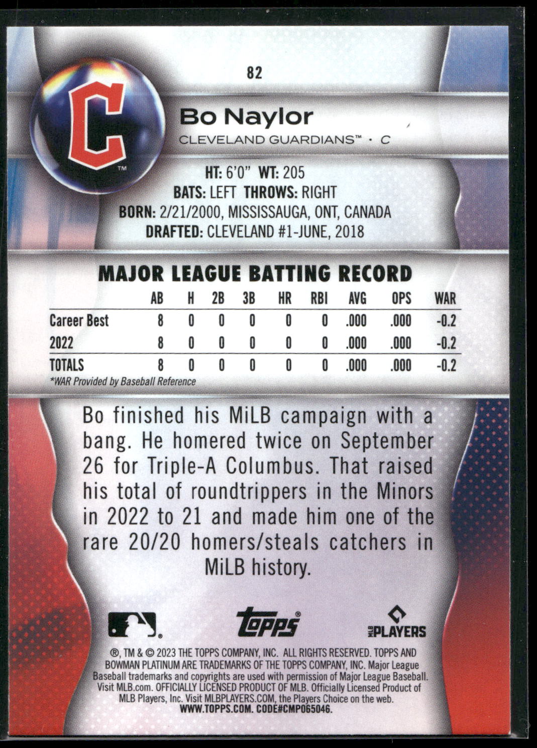 2023 Bowman Platinum #82 Bo Naylor
