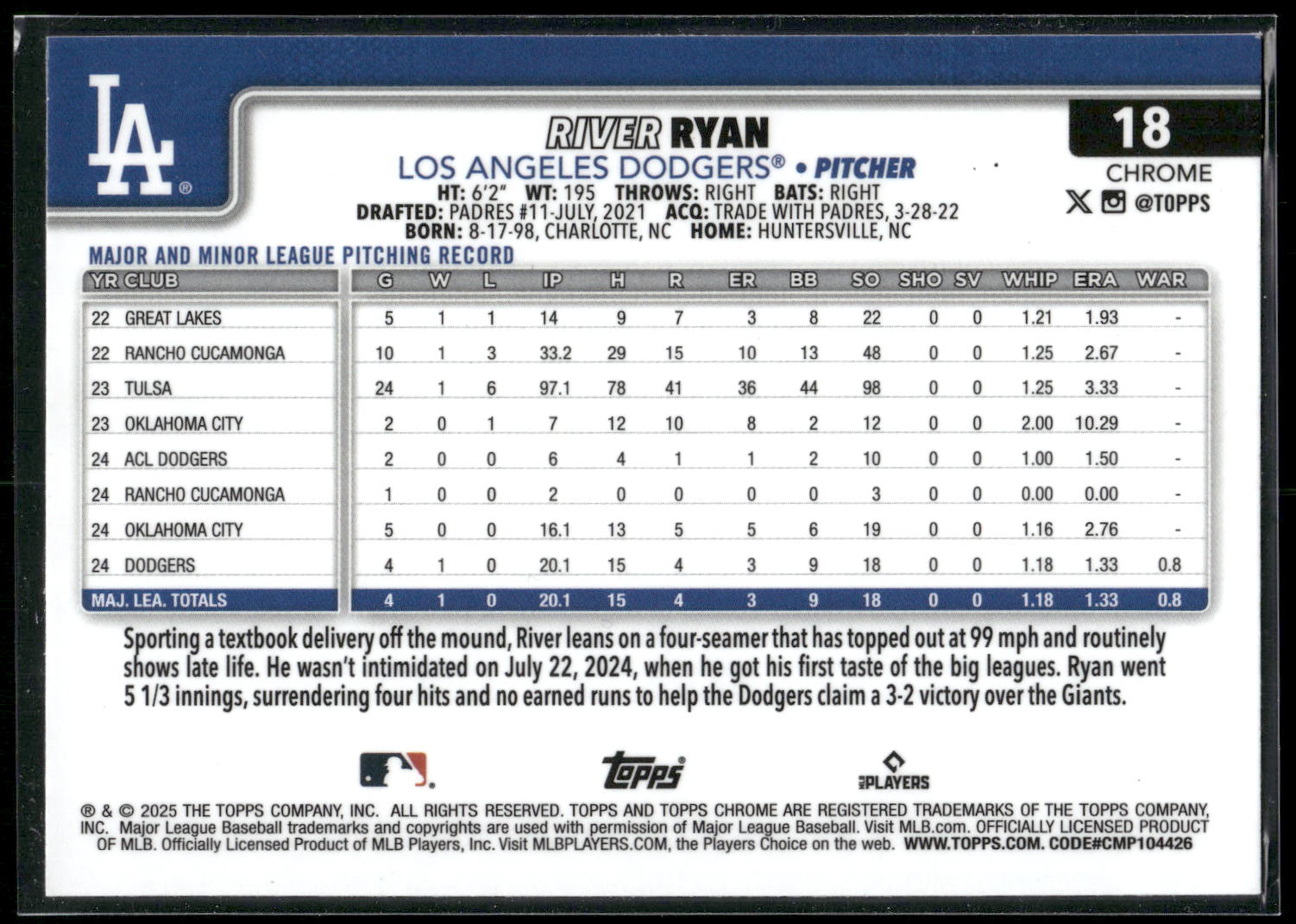 2025 Topps Chrome #18 River Ryan