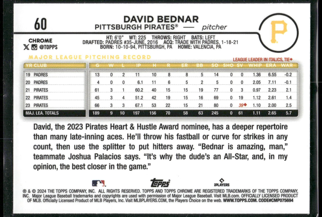 2024 Topps Chrome #60 David Bednar
