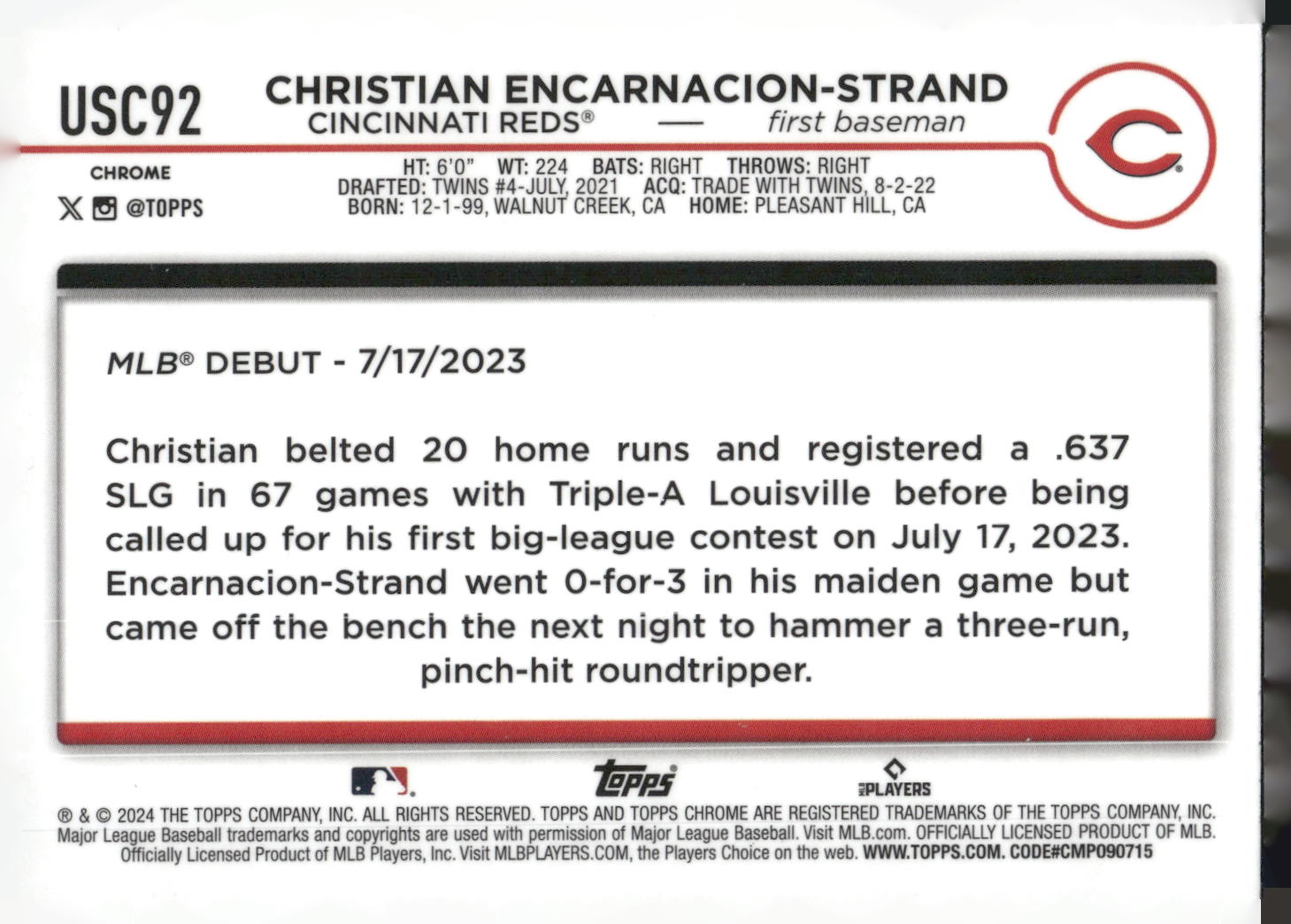 2024 Topps Chrome Update #USC92 Christian Encarnacion-Strand