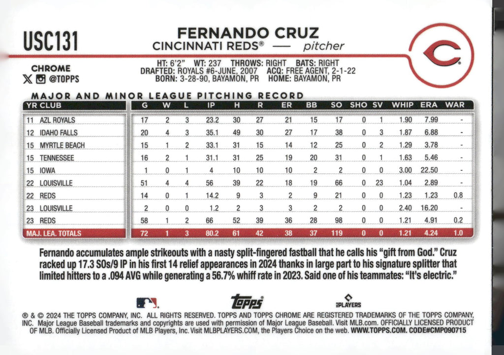 2024 Topps Chrome Update #USC131 Fernando Cruz