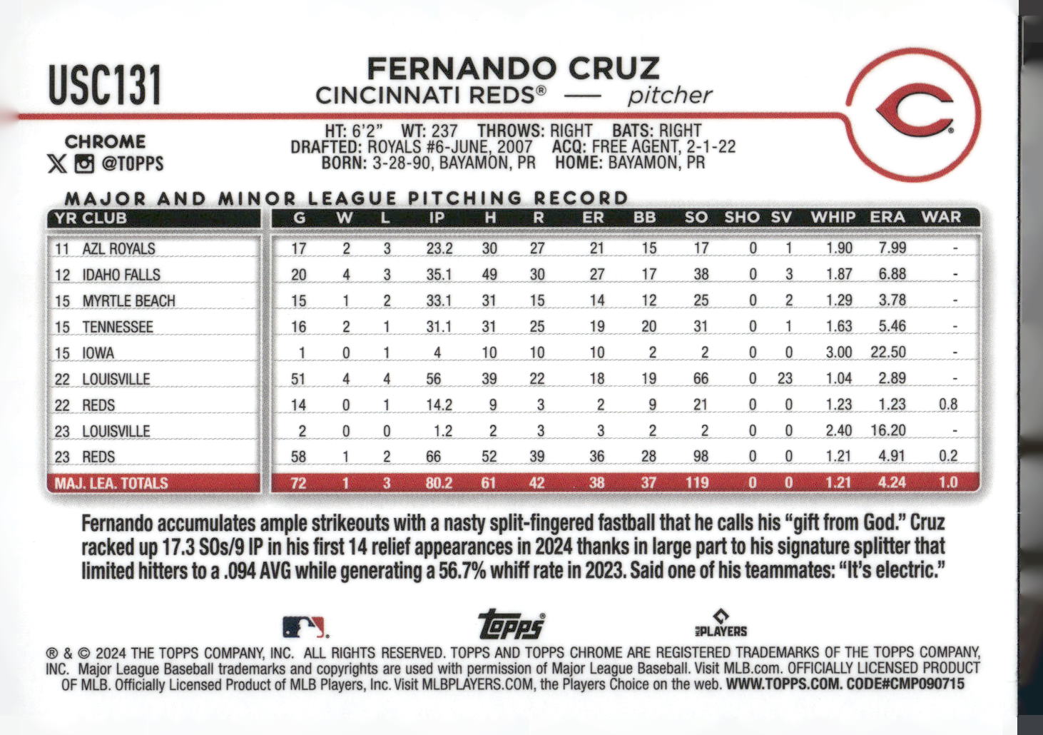 2024 Topps Chrome Update #USC131 Fernando Cruz