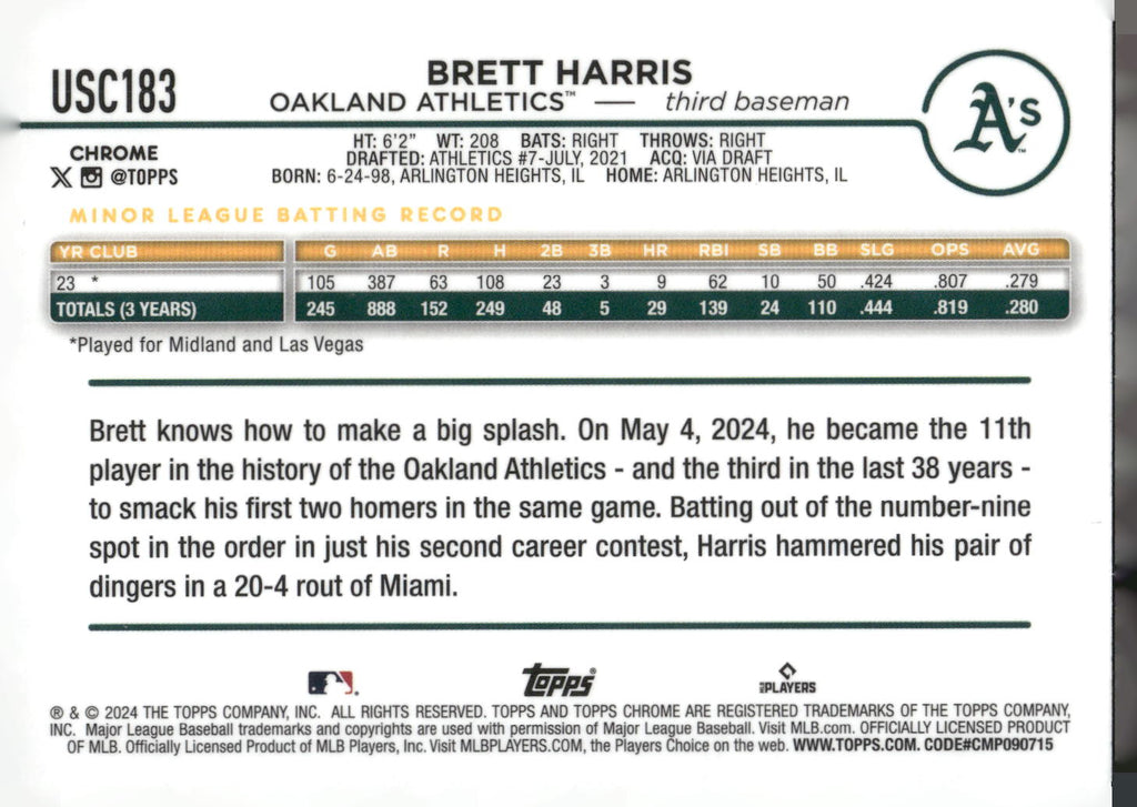2024 Topps Chrome Update #USC183 Brett Harris