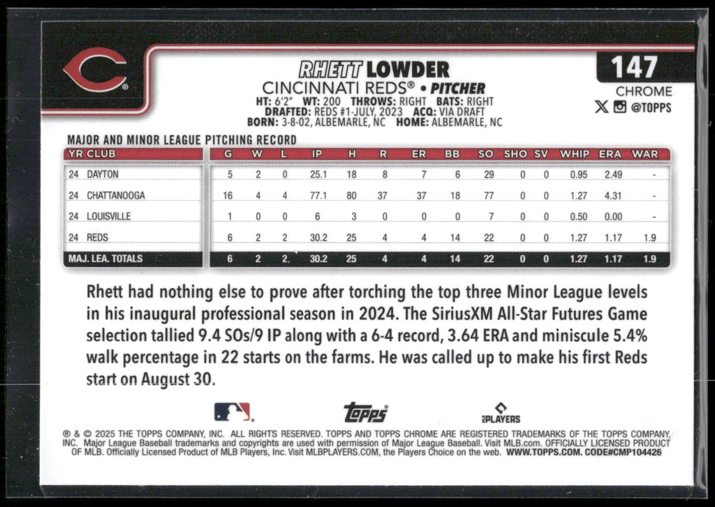 2025 Topps Chrome #147 Rhett Lowder