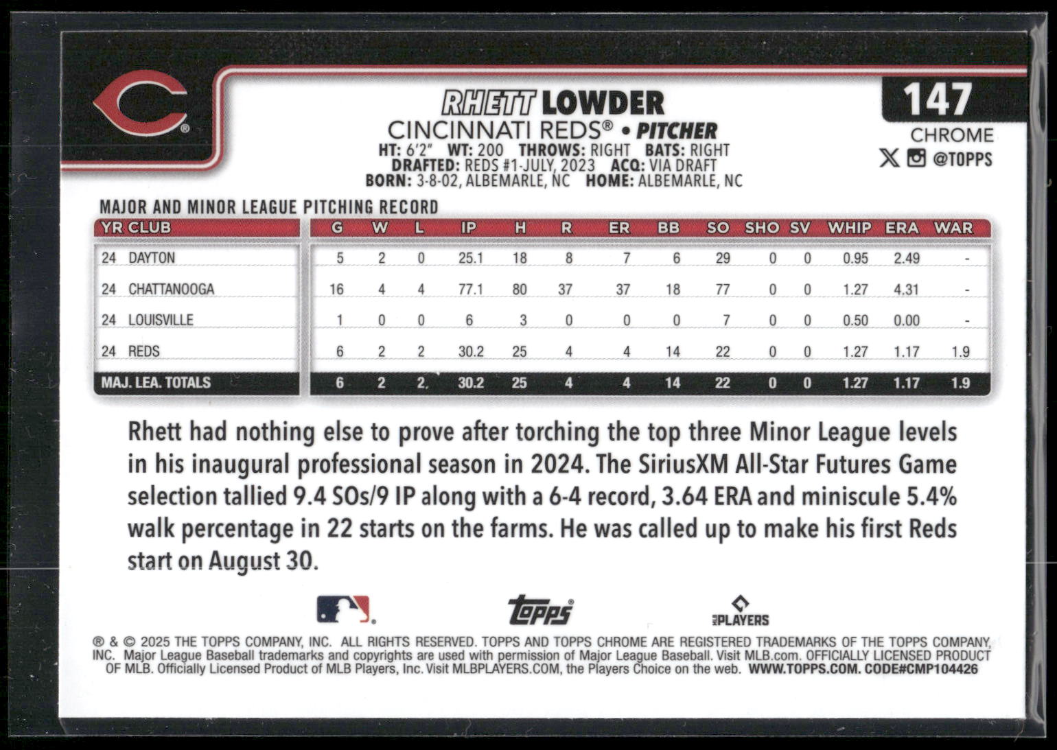 2025 Topps Chrome #147 Rhett Lowder