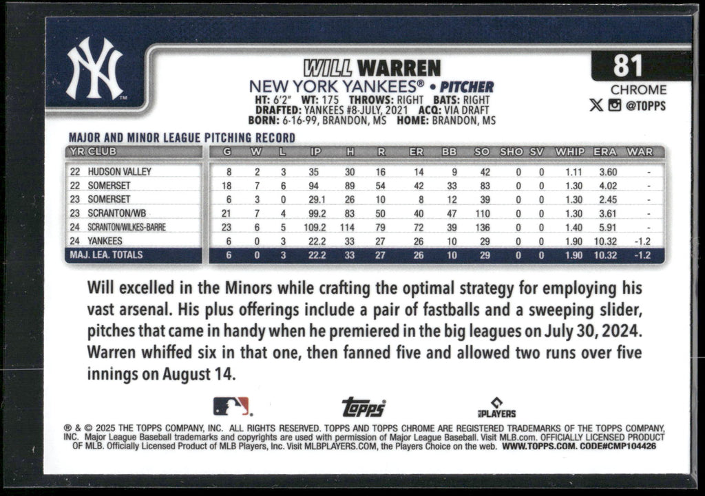 2025 Topps Chrome #81 Will Warren