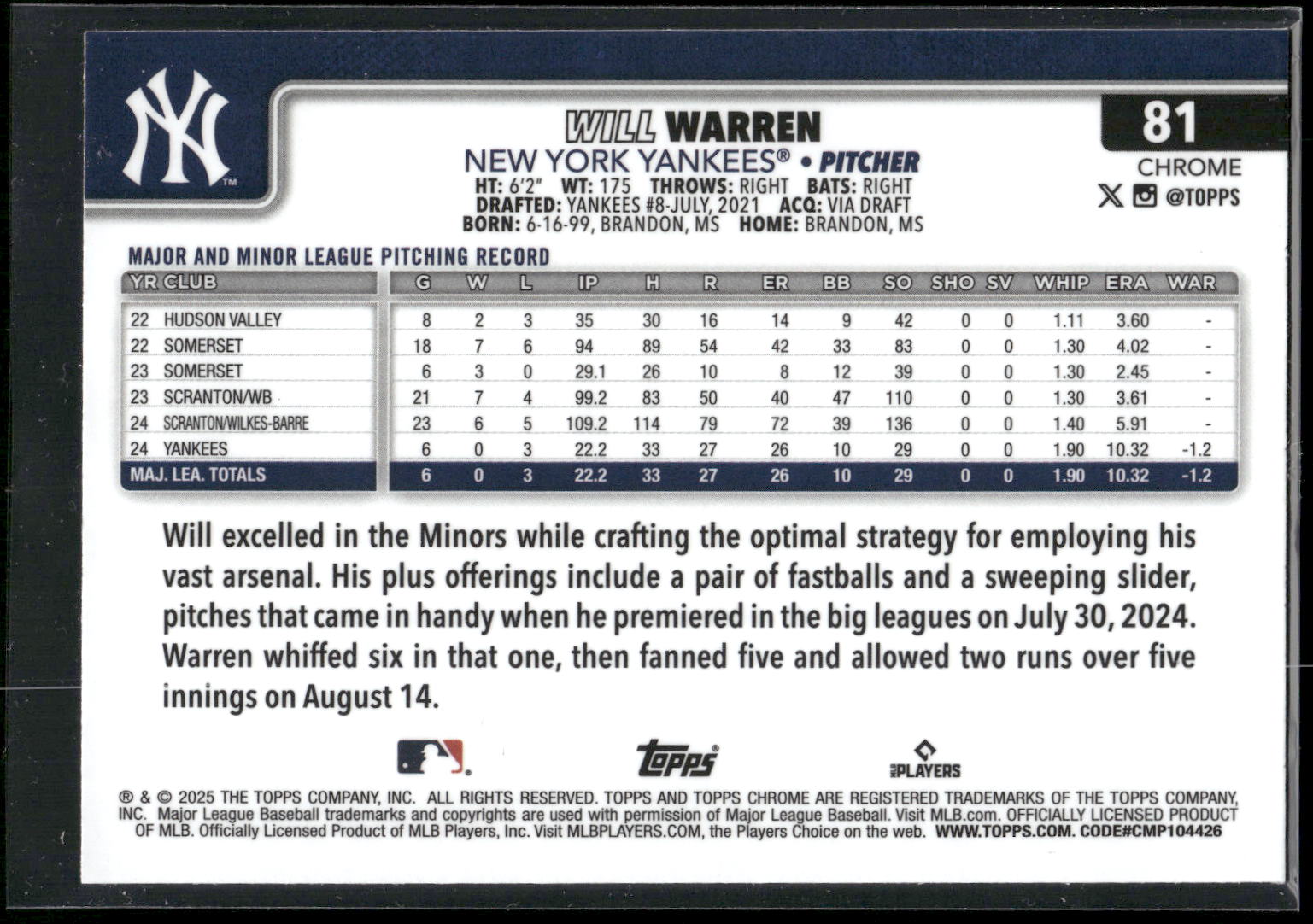 2025 Topps Chrome #81 Will Warren