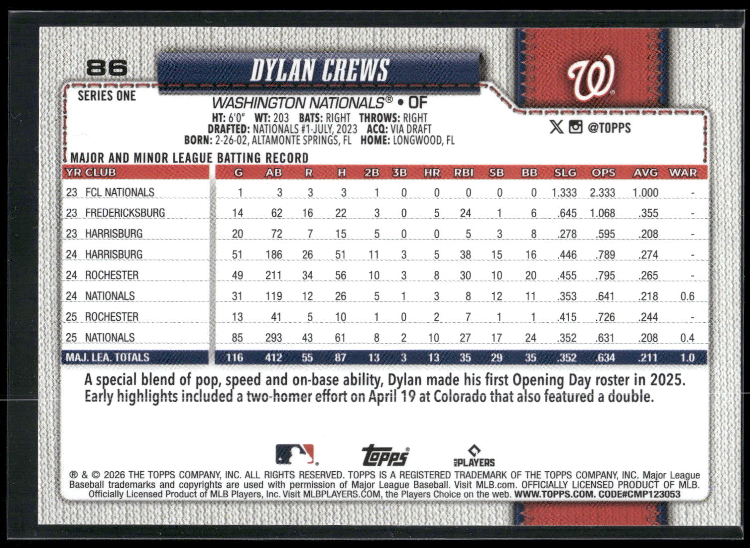 2026 Topps #86 Dylan Crews