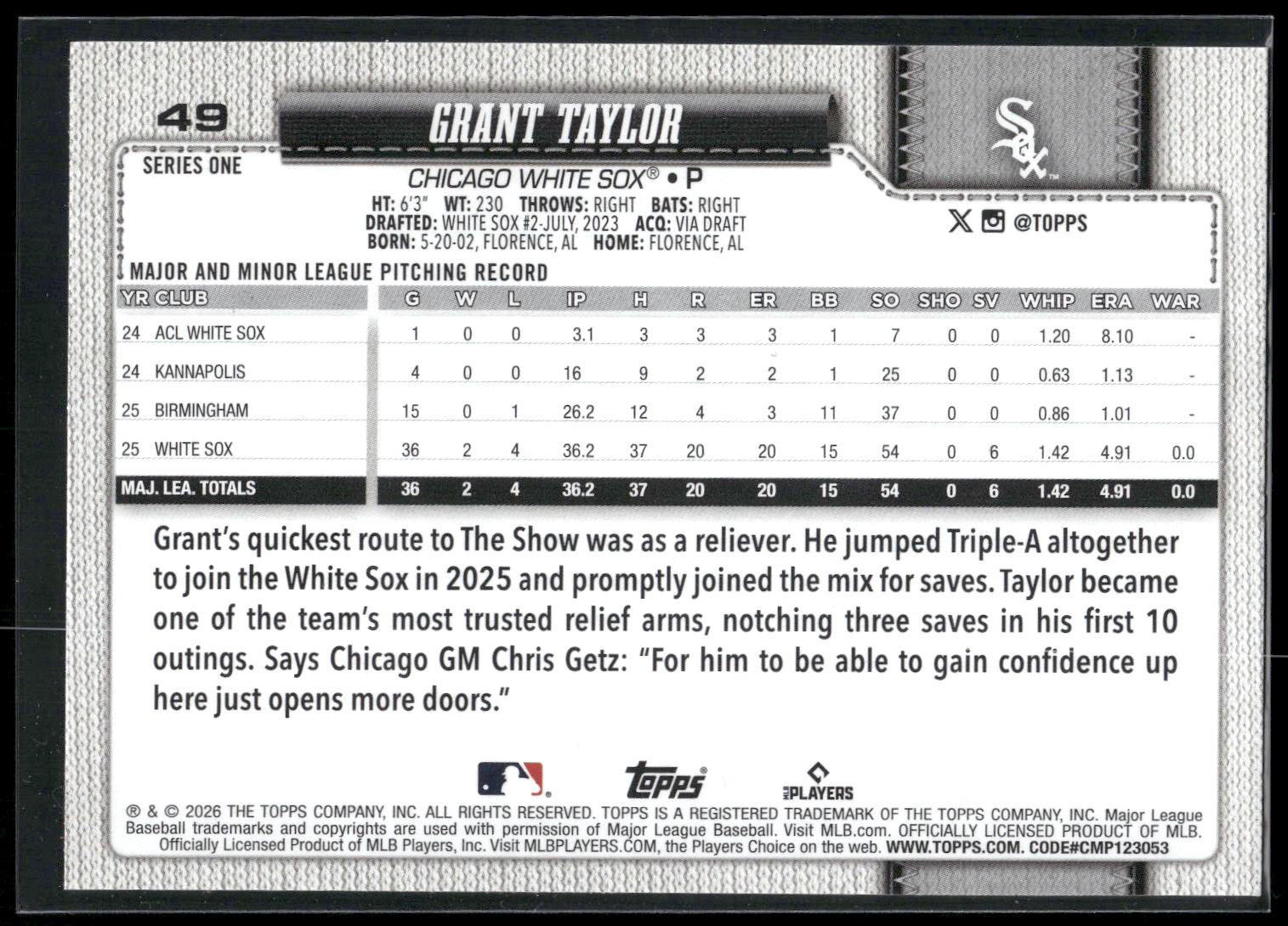 2026 Topps #49 Grant Taylor