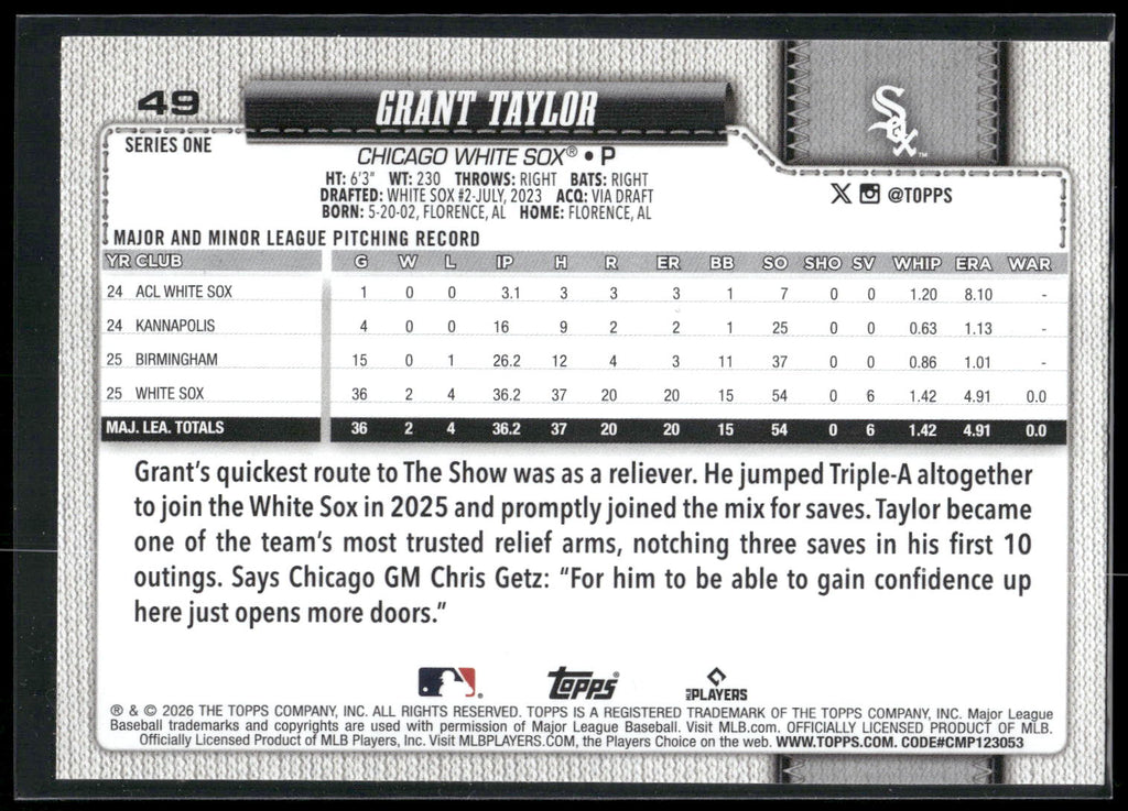 2026 Topps #49 Grant Taylor
