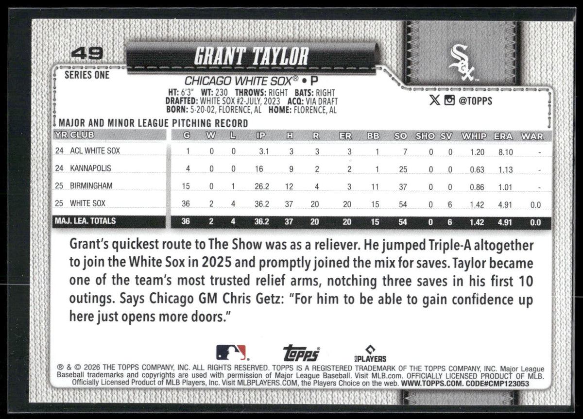 2026 Topps #49 Grant Taylor