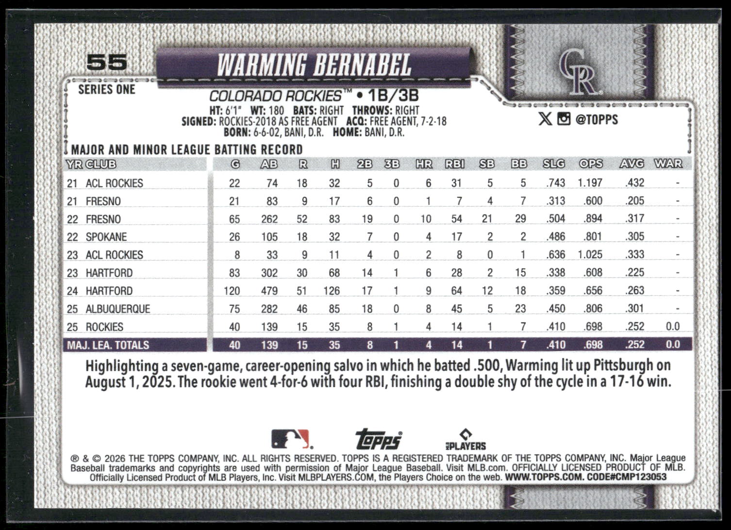2026 Topps #55 Warming Bernabel