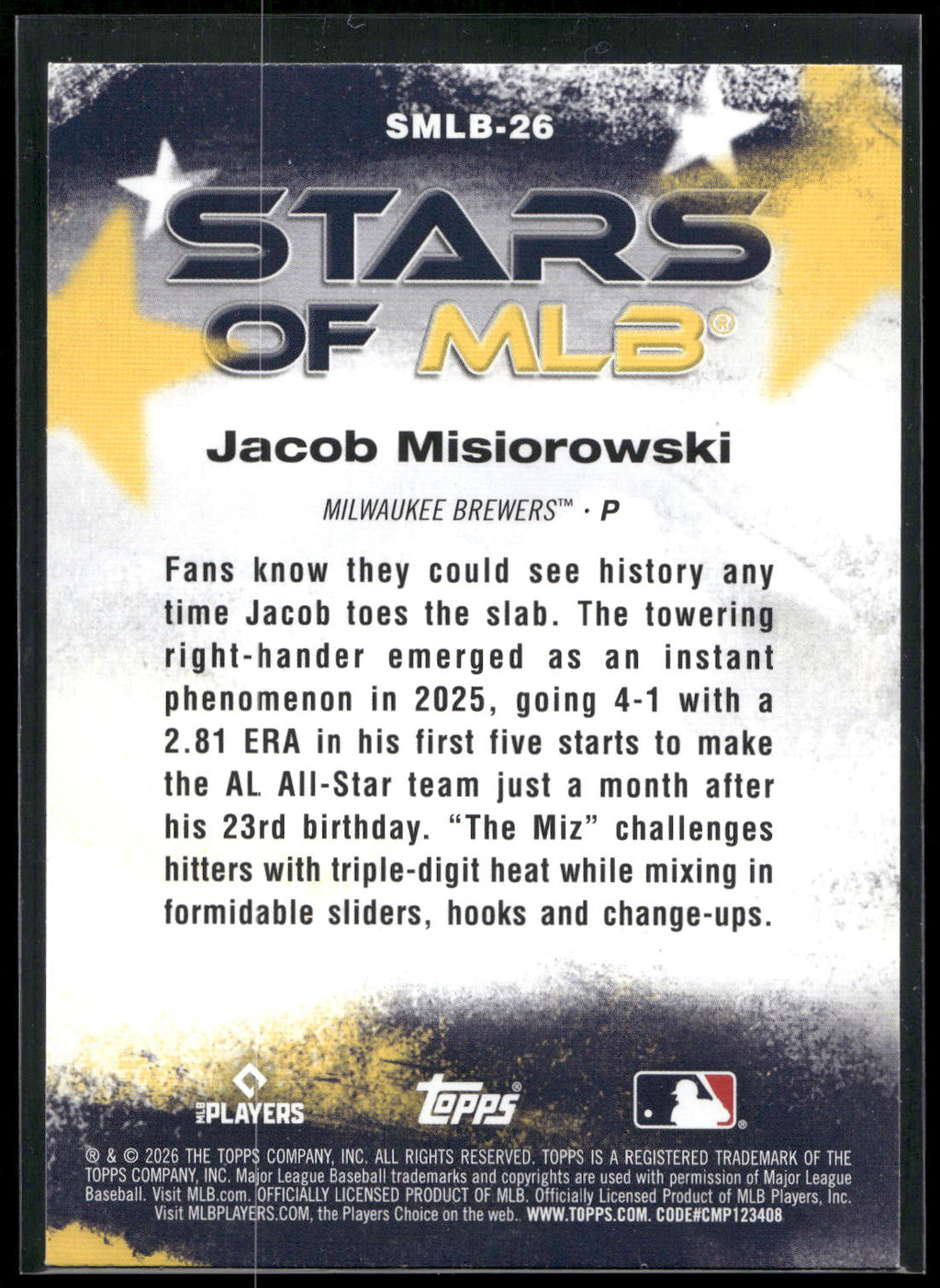 2026 Topps #SMLB-26 Jacob Misiorowski Stars of MLB
