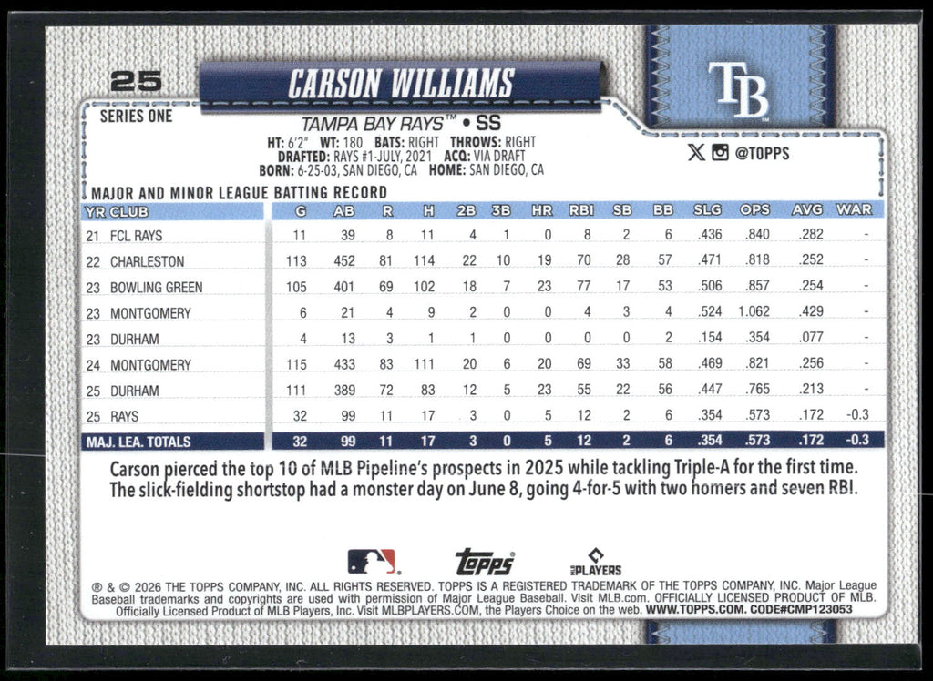 2026 Topps #25 Carson Williams