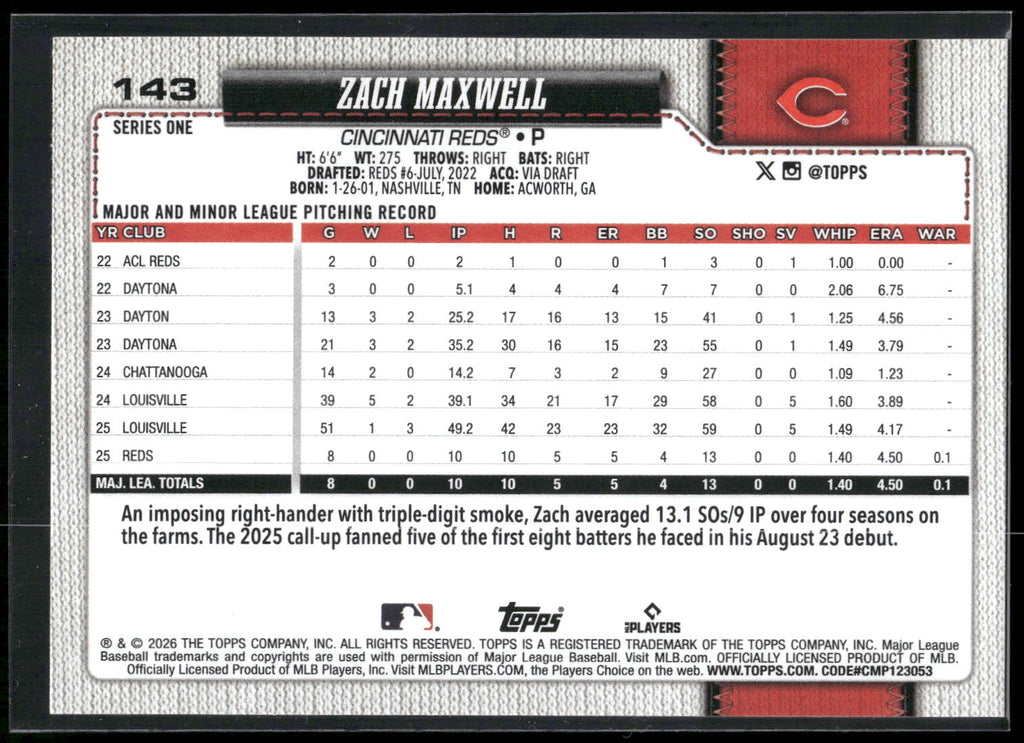2026 Topps #143 Zach Maxwell