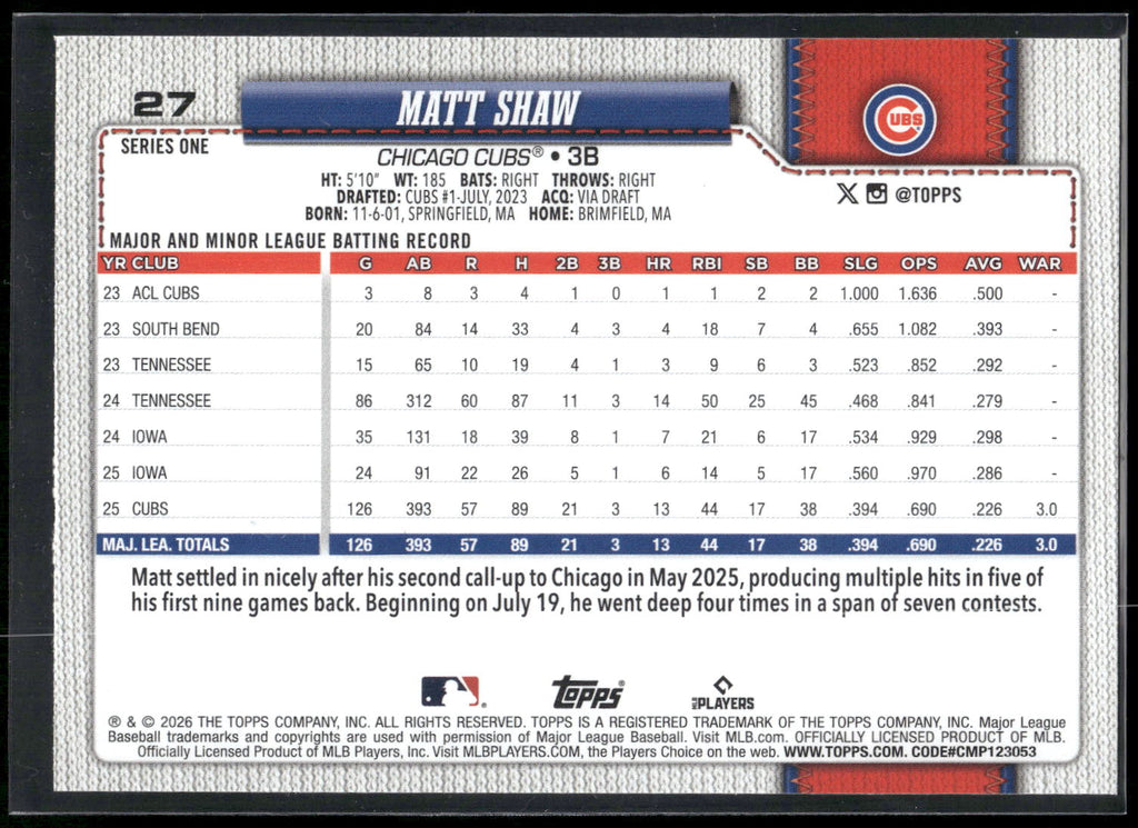 2026 Topps #27 Matt Shaw