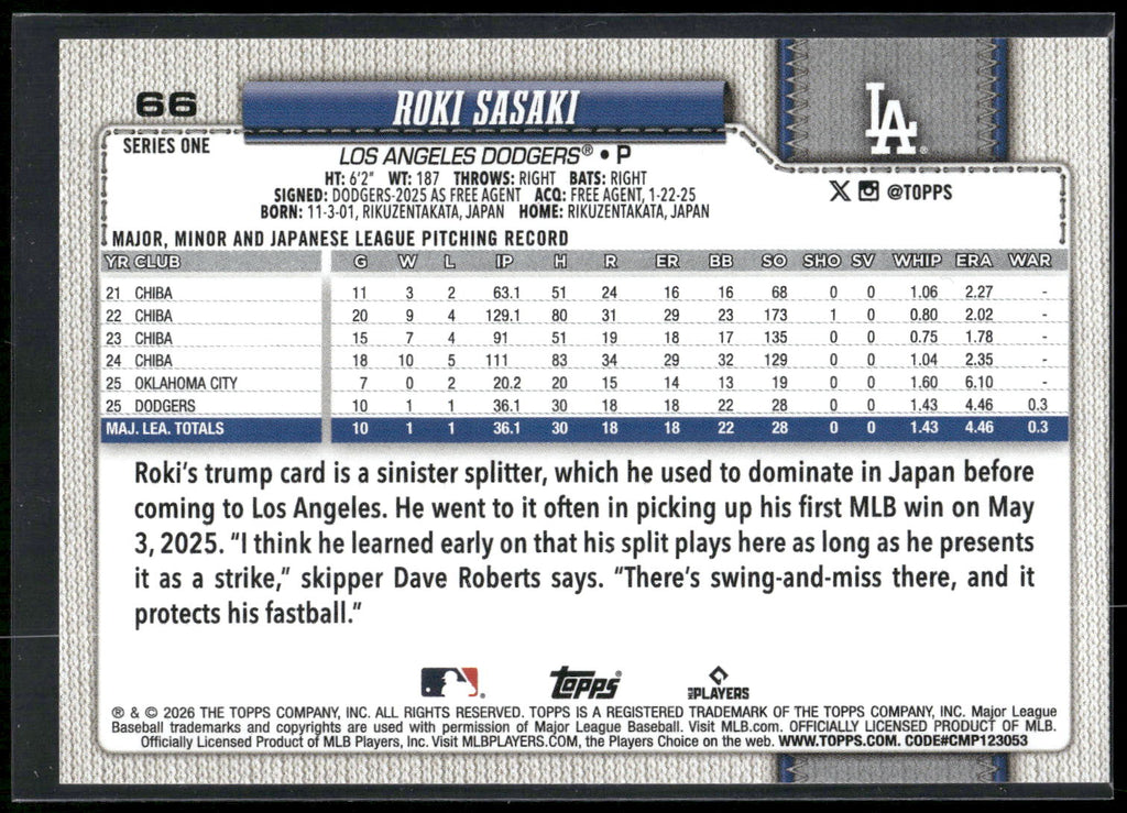 2026 Topps #66 Roki Sasaki