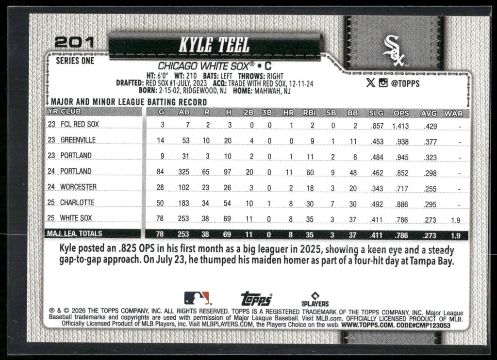 2026 Topps #201 Kyle Teel