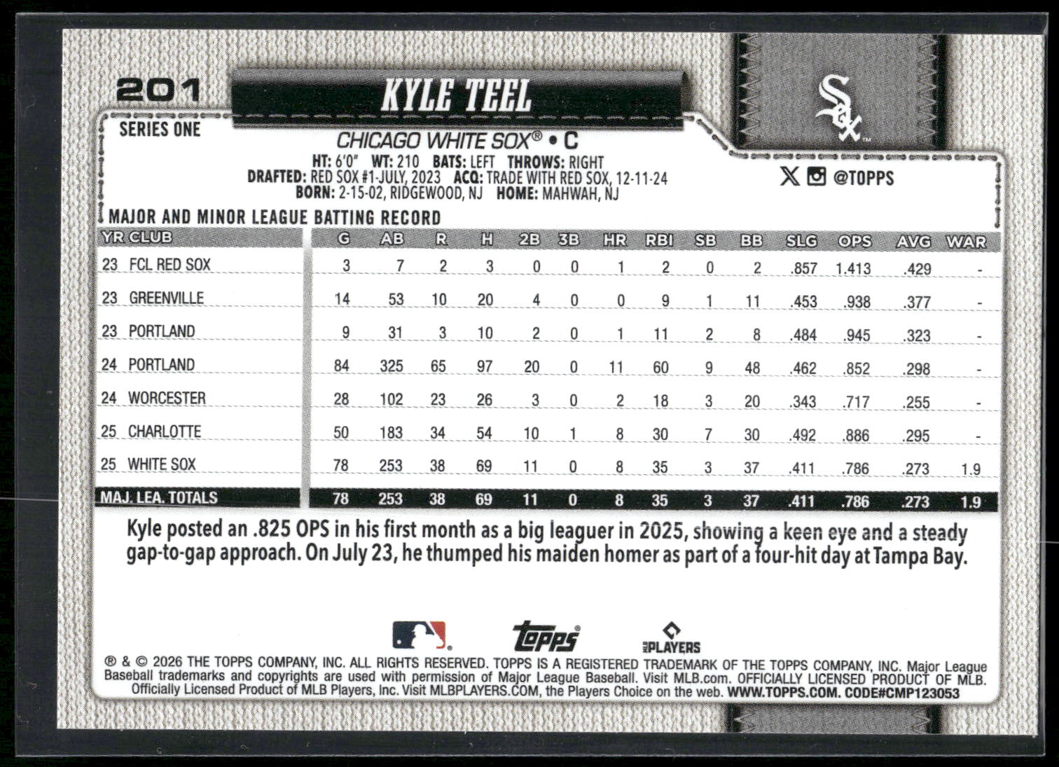 2026 Topps #201 Kyle Teel