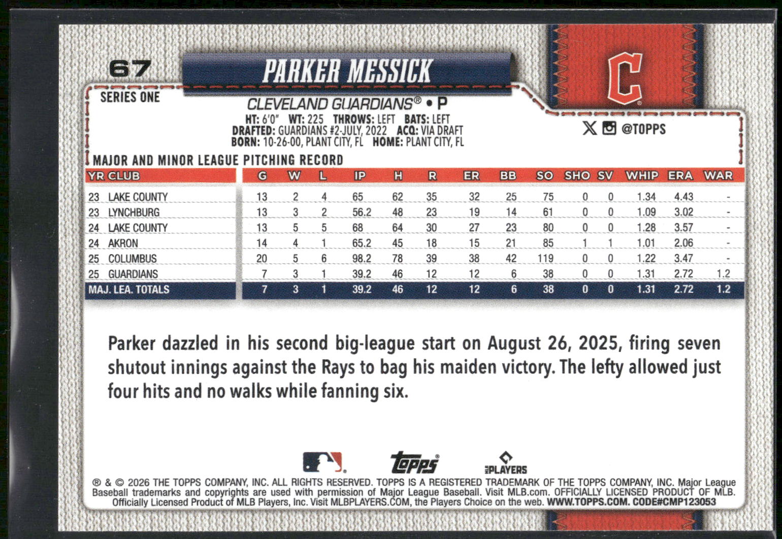 2026 Topps #67 Parker Messick