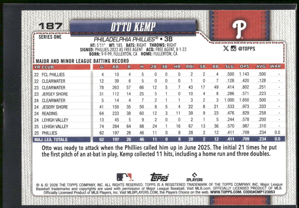 2026 Topps #187 Otto Kemp