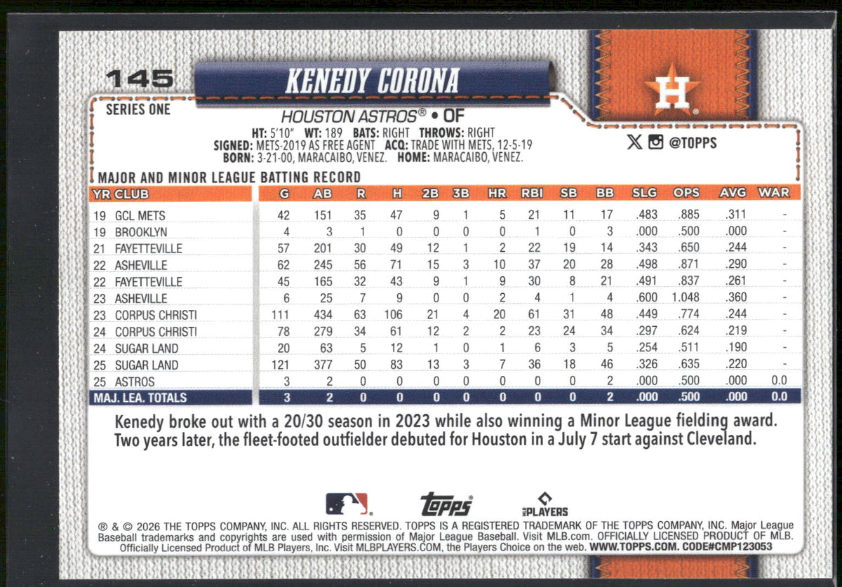 2026 Topps #145 Kenedy Corona