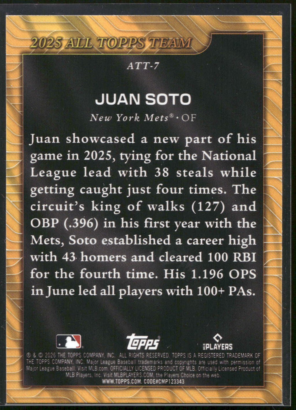 2026 Topps #ATT-7 Juan Soto 2025 All Topps Team