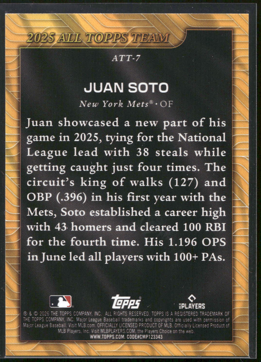 2026 Topps #ATT-7 Juan Soto 2025 All Topps Team