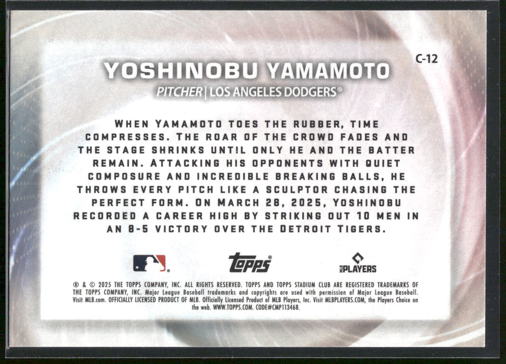 2025 Stadium Club #C-12 Yoshinobu Yamamoto Concentration