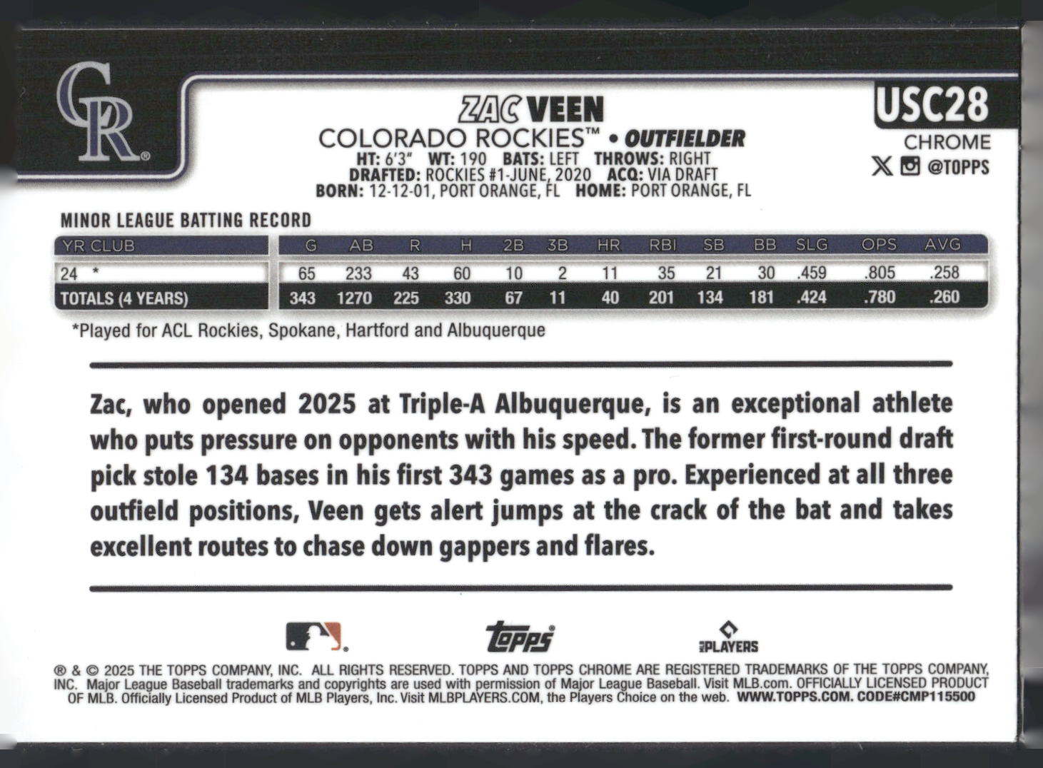 2025 Topps Chrome Update #USC28 Zac Veen