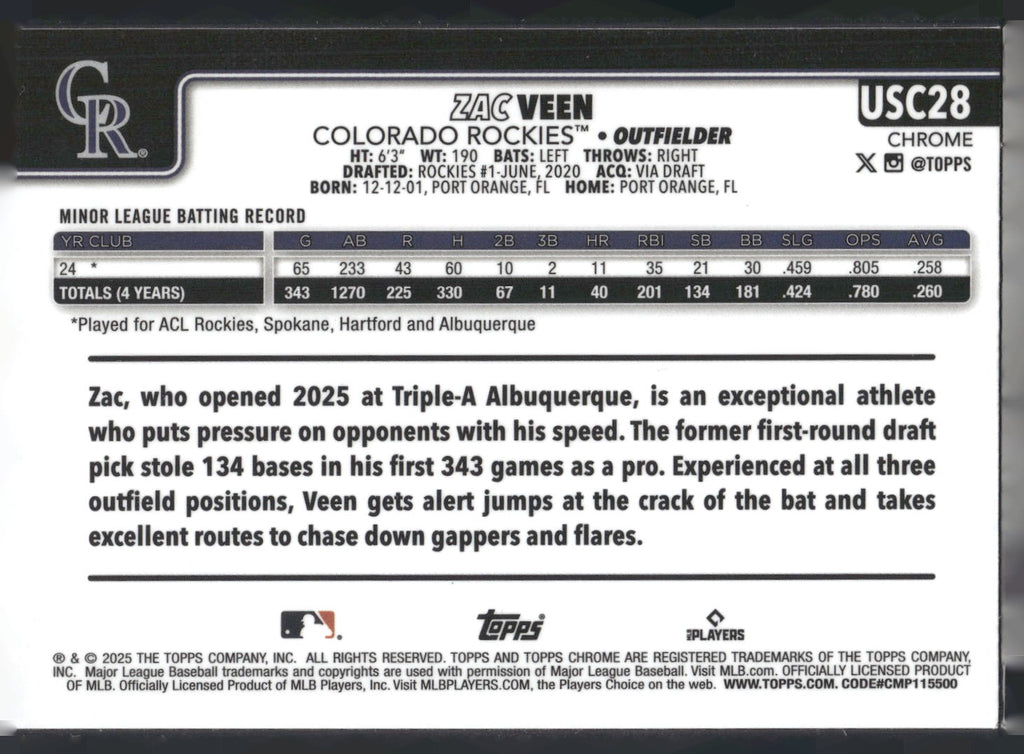 2025 Topps Chrome Update #USC28 Zac Veen