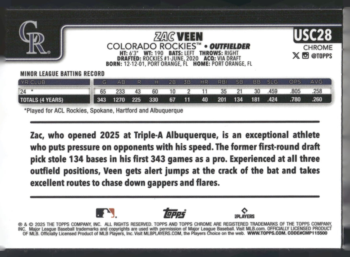 2025 Topps Chrome Update #USC28 Zac Veen