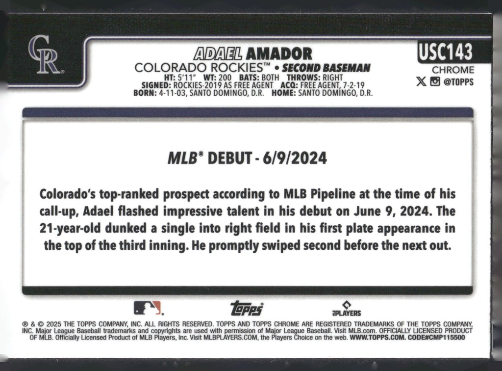 2025 Topps Chrome Update #USC143 Adael Amador