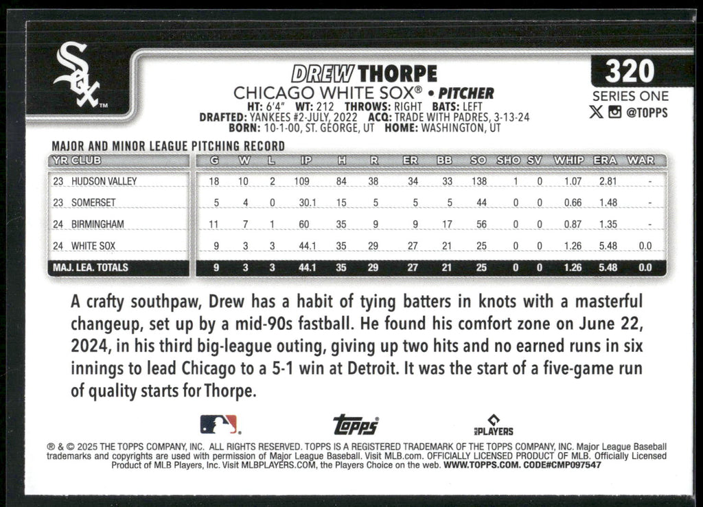 2025 Topps #320 Drew Thorpe Sandglitter