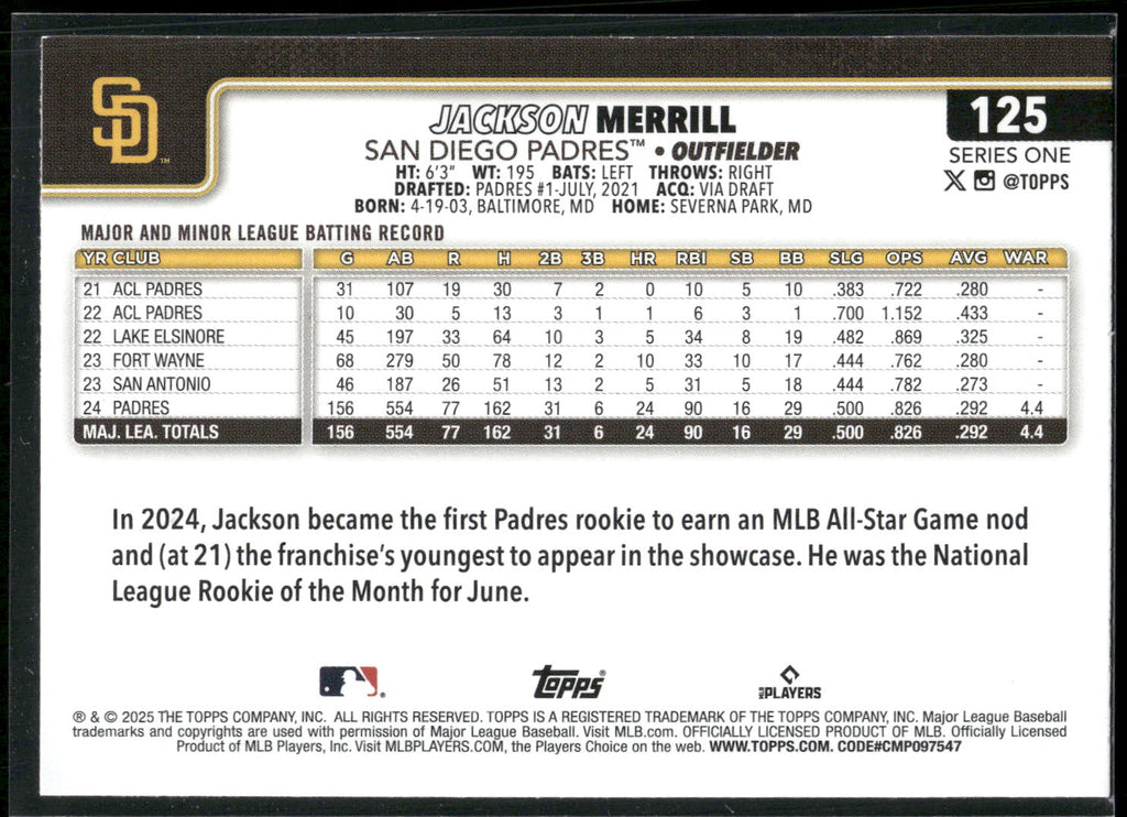 2025 Topps #125 Jackson Merrill Sandglitter