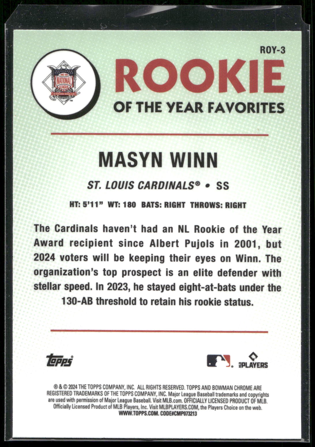 2024 Bowman #ROY-3 Masyn Winn Rookie of the Year Favorites