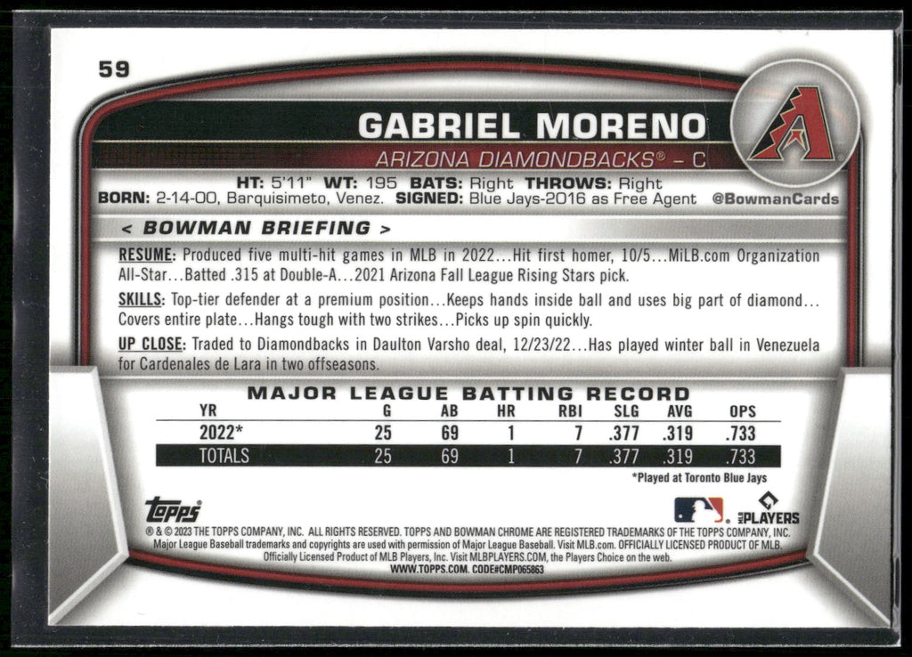 2023 Bowman Chrome #59 Gabriel Moreno