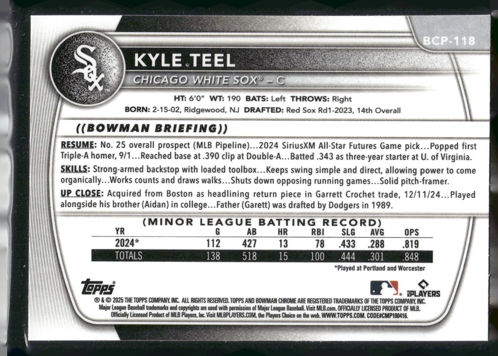 2025 Bowman #BCP-118 Kyle Teel Chrome Prospects