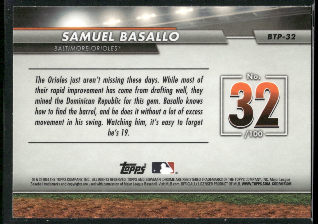 2024 Bowman #BTP-32 Samuel Basallo Bowman Scouts' Top 100