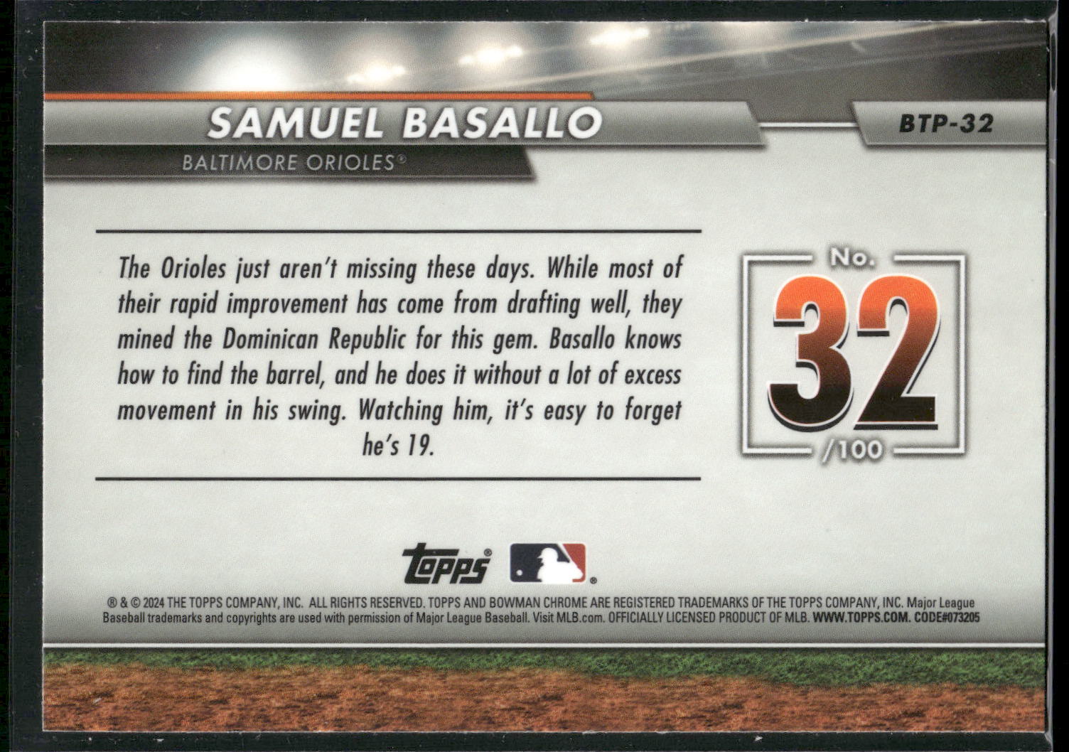 2024 Bowman #BTP-32 Samuel Basallo Bowman Scouts' Top 100